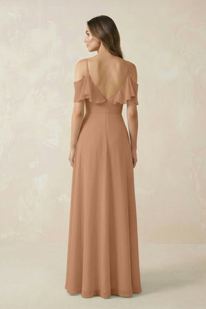 Off - the - Shoulder Ruffled A - Line Chiffon Bridesmaid Dress in Bronzer - KISS BRIDAL Bridesmaid Dresses