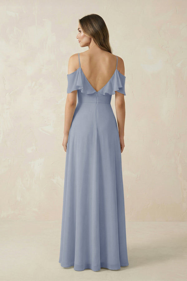 Off - the - Shoulder Ruffled A - Line Chiffon Bridesmaid Dress in Twilight - KISS BRIDAL Bridesmaid Dresses
