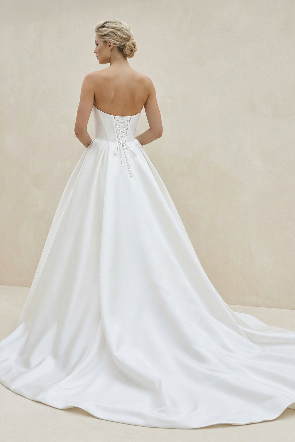 Off-the-Shoulder Satin Wedding Dress With Slit in White