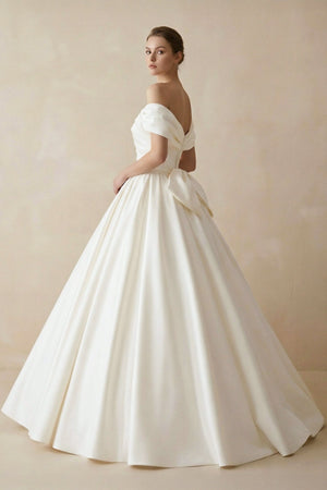 Off The Shoulder Satin Ball Gown Wedding Dress - KISS BRIDAL Wedding Dresses
