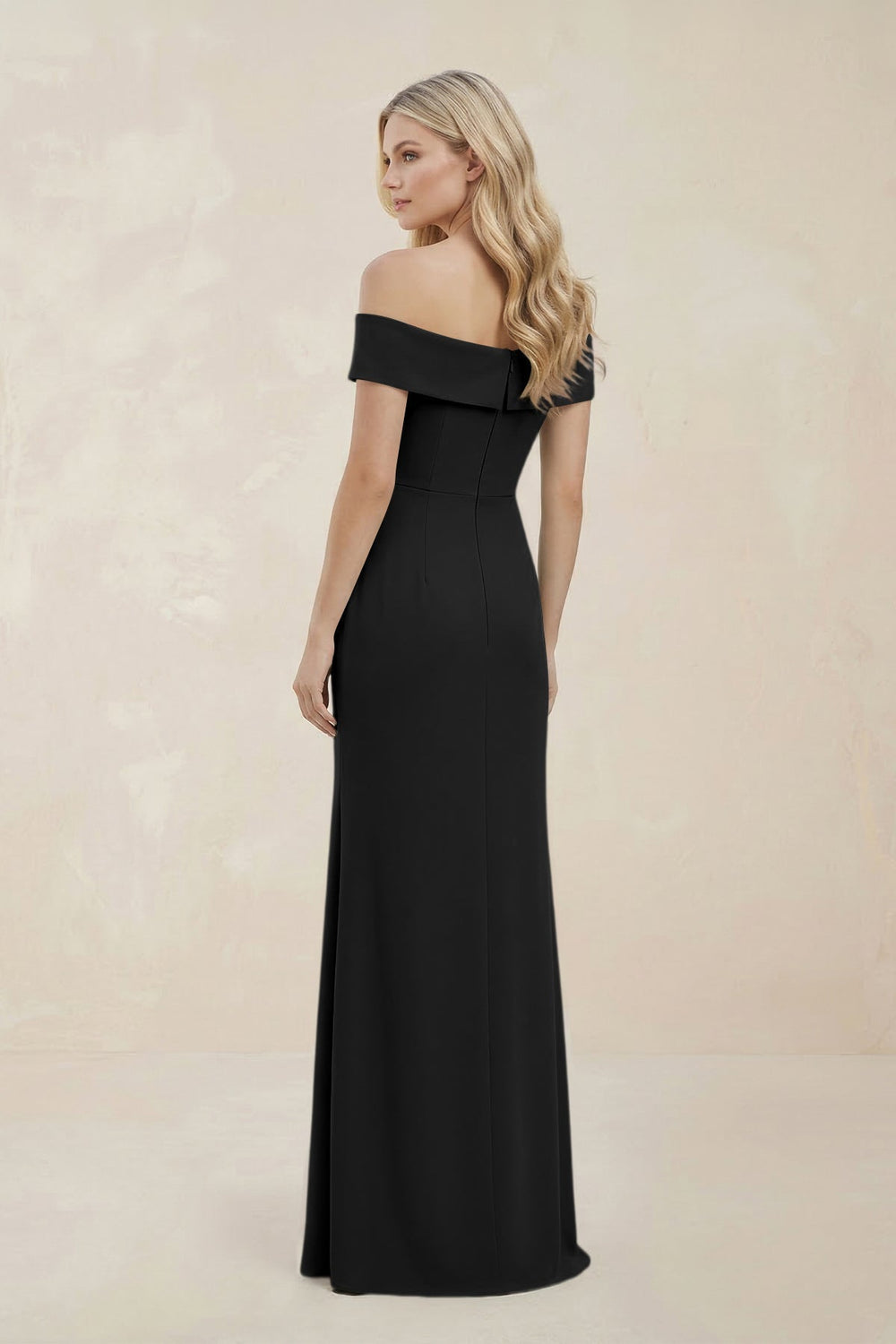 Off-the-Shoulder Satin Sheath Bridesmaid Dress With Slit in Black