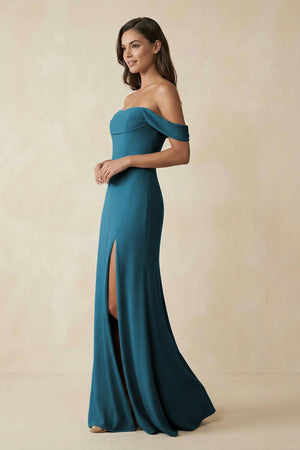 Off - the - Shoulder Sheath Bridesmaid Dress with Slit - KISS BRIDAL Bridesmaid Dresses