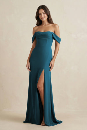Off - the - Shoulder Sheath Bridesmaid Dress with Slit - KISS BRIDAL Bridesmaid Dresses