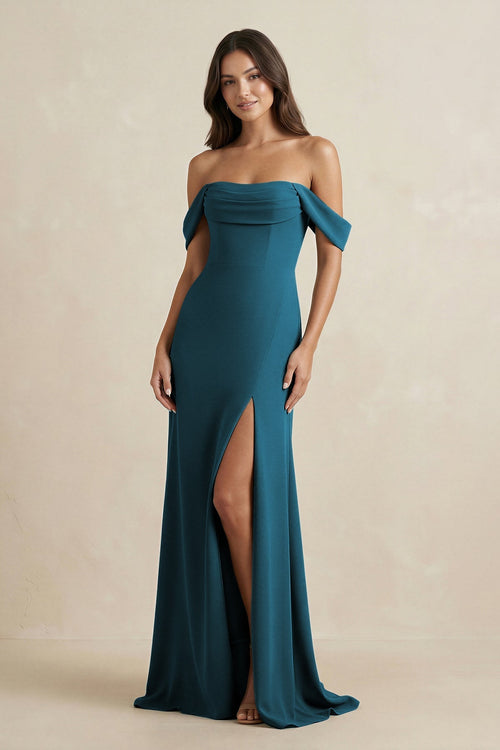 Off - the - Shoulder Sheath Bridesmaid Dress with Slit - KISS BRIDAL Bridesmaid Dresses
