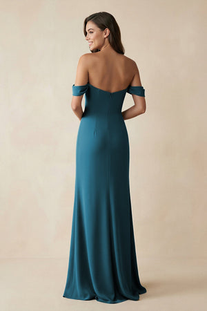 Off - the - Shoulder Sheath Bridesmaid Dress with Slit - KISS BRIDAL Bridesmaid Dresses