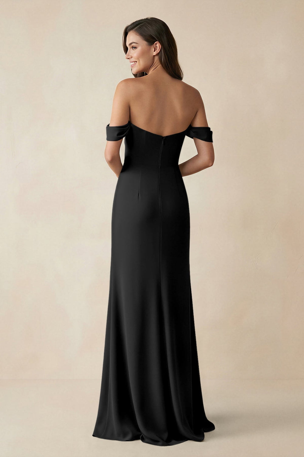 Off-the-Shoulder Sheath Bridesmaid Dress with Slit in Black