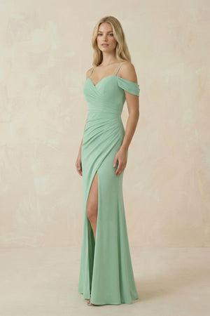 Off - the - Shoulder Sheath Chiffon Ruched Bridesmaid Dress - KISS BRIDAL Bridesmaid Dresses