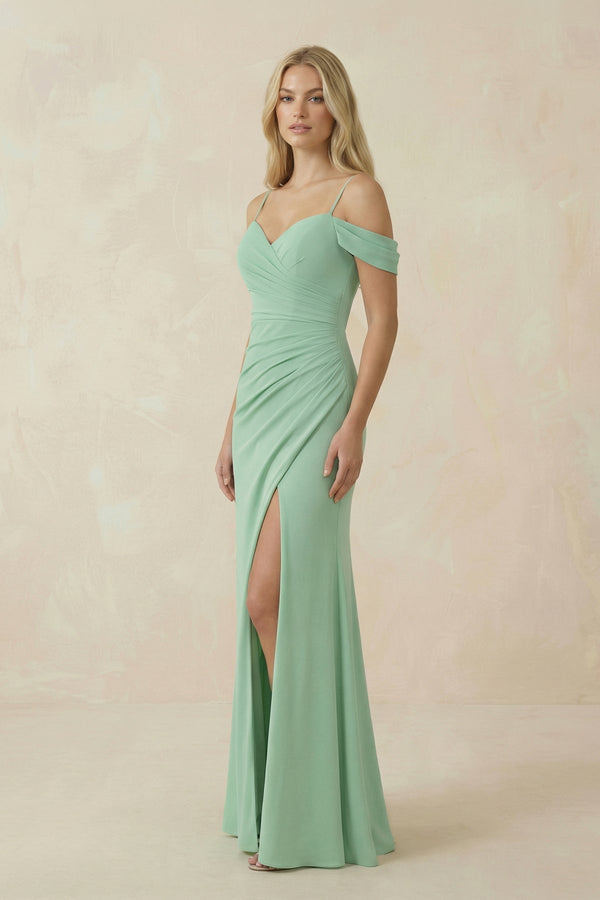 Off - the - Shoulder Sheath Chiffon Ruched Bridesmaid Dress - KISS BRIDAL Bridesmaid Dresses