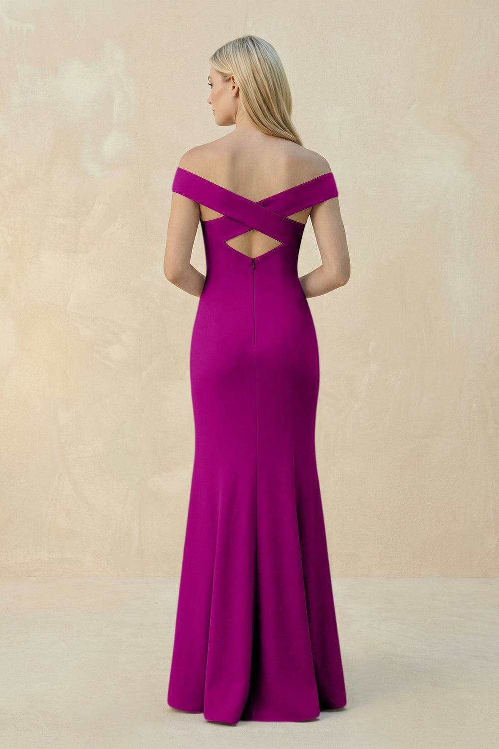 Off-the-Shoulder Sheath Matte Satin Bridesmaid Dress in Amethyst