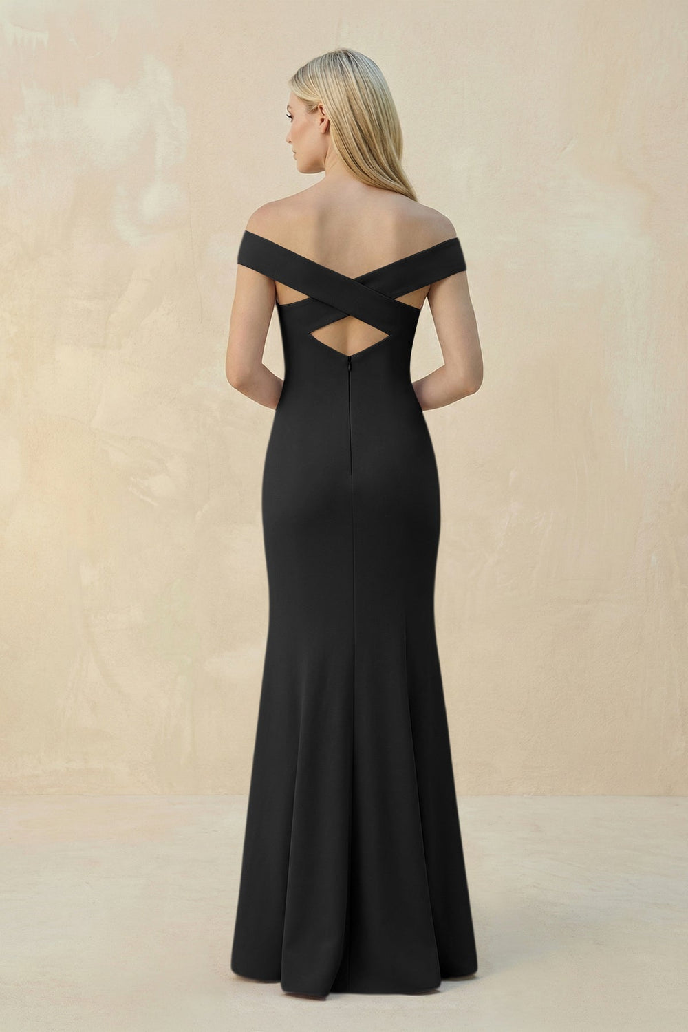 Off-the-Shoulder Sheath Matte Satin Bridesmaid Dress in Black