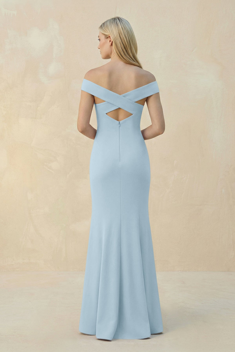 Off-the-Shoulder Sheath Matte Satin Bridesmaid Dress in Bleached Aqua