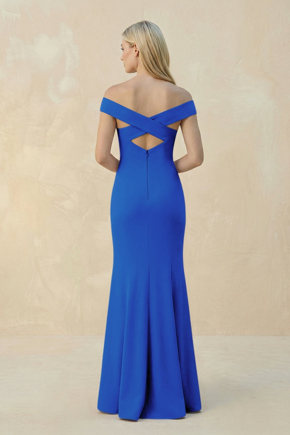 Off-the-Shoulder Sheath Matte Satin Bridesmaid Dress in Blue Jay