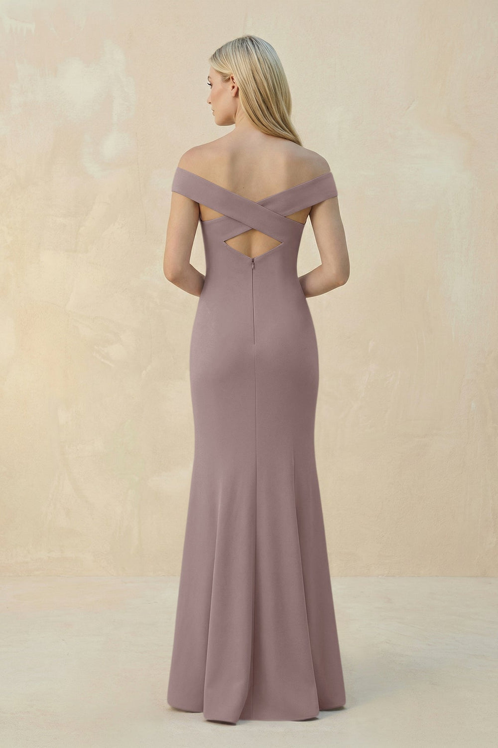 Off-the-Shoulder Sheath Matte Satin Bridesmaid Dress in Dusk