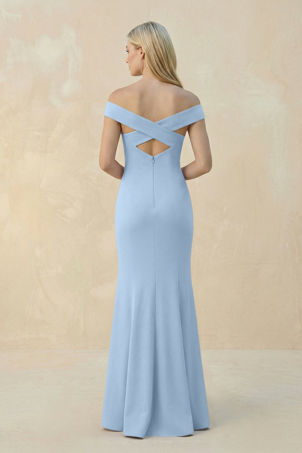 Off-the-Shoulder Sheath Matte Satin Bridesmaid Dress in Ice