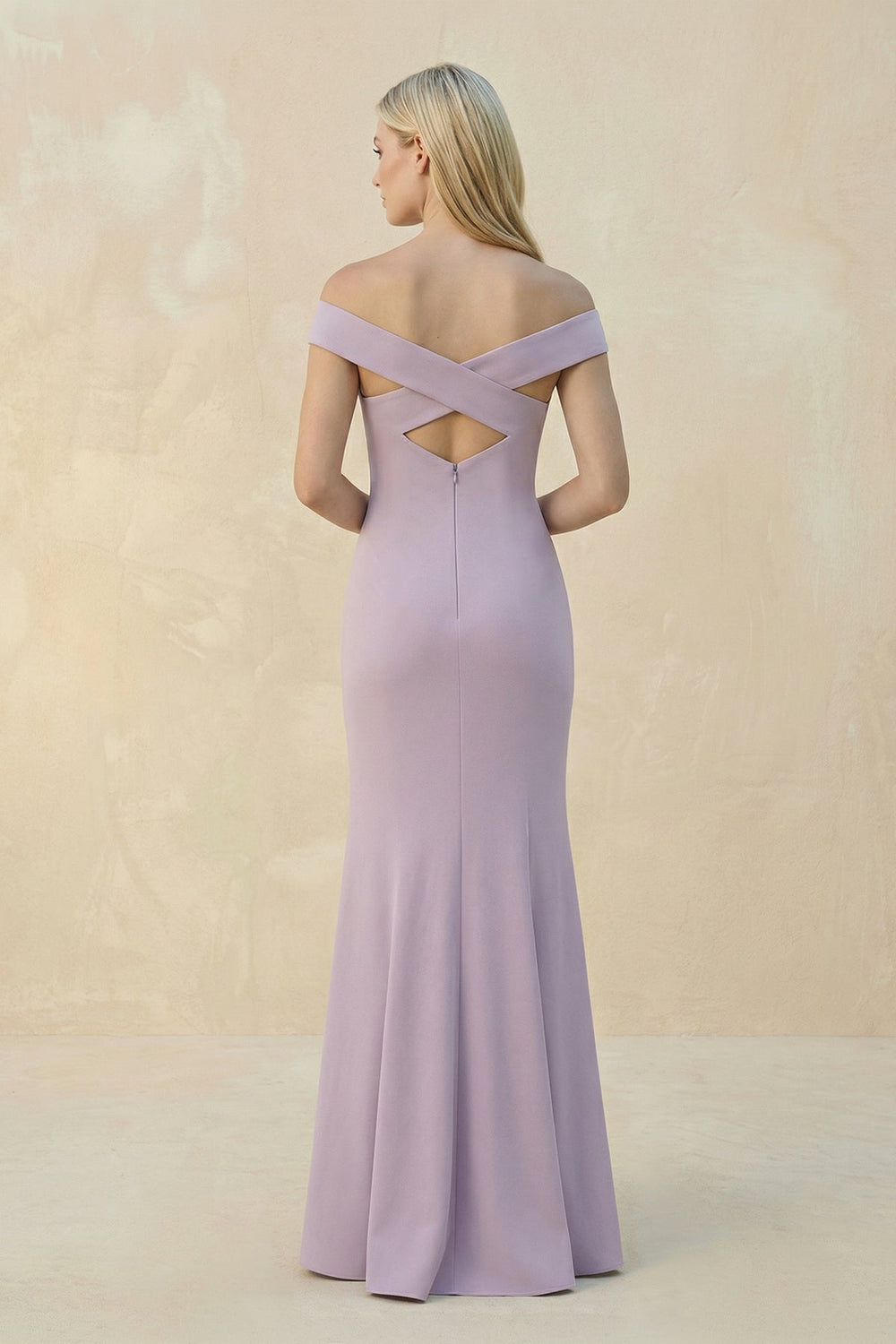 Off-the-Shoulder Sheath Matte Satin Bridesmaid Dress in Lavender Grey