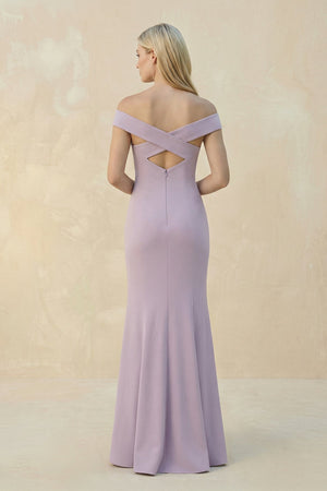 Off - the - Shoulder Sheath Matte Satin Bridesmaid Dress in Lavender Grey - KISS BRIDAL Bridesmaid Dresses