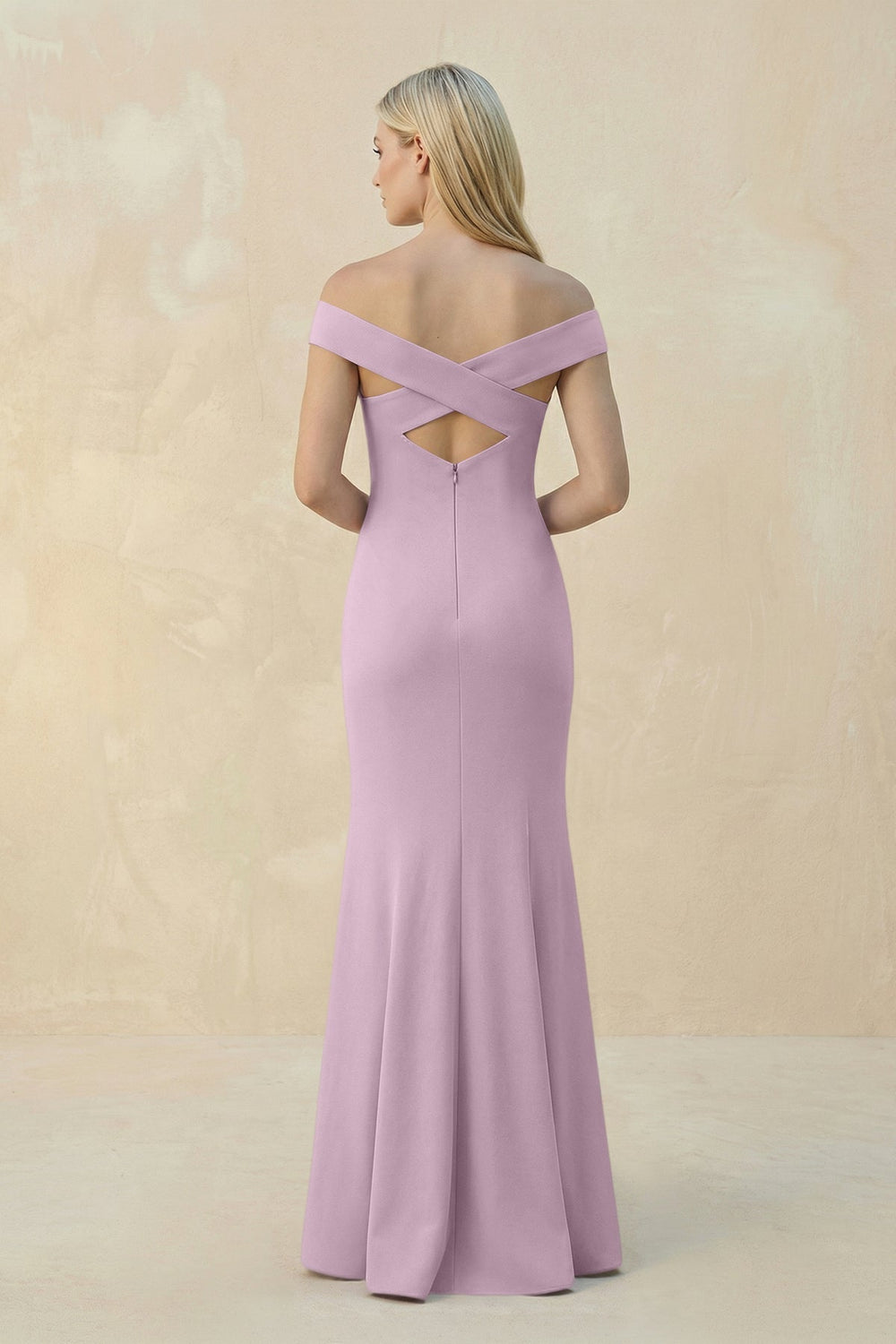 Off-the-Shoulder Sheath Matte Satin Bridesmaid Dress in Lilac