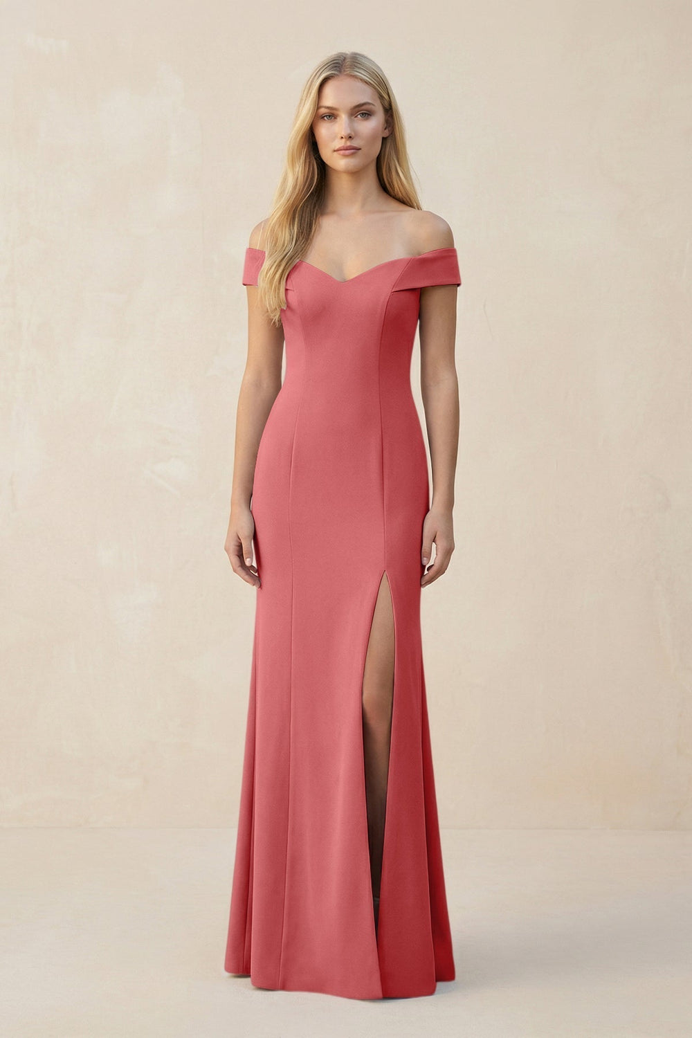 Off-the-Shoulder Sheath Matte Satin Bridesmaid Dress in Mulberry