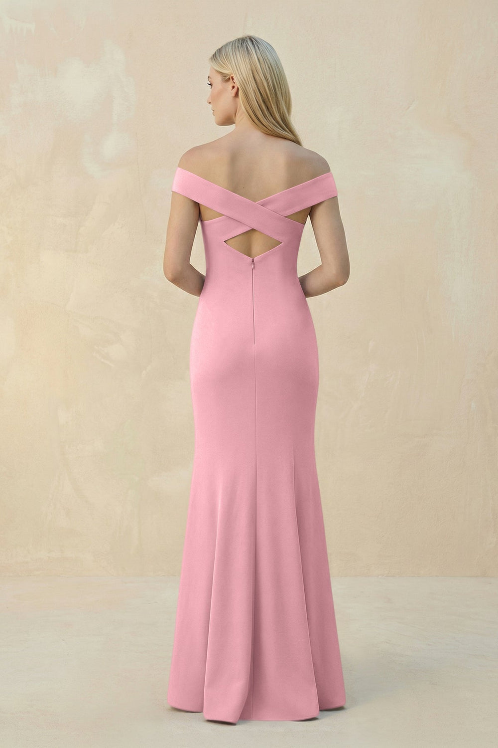 Off-the-Shoulder Sheath Matte Satin Bridesmaid Dress in Rosette