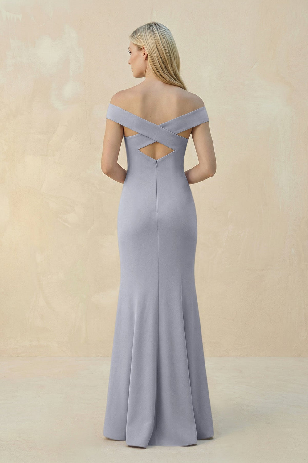 Off-the-Shoulder Sheath Matte Satin Bridesmaid Dress in Silver