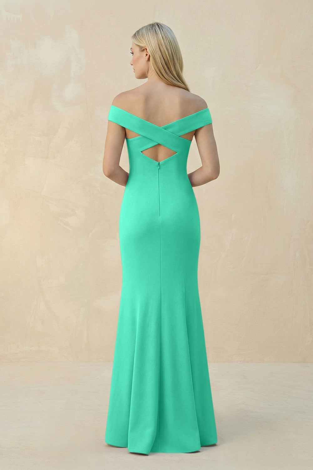 Off-the-Shoulder Sheath Matte Satin Bridesmaid Dress in Turquoise