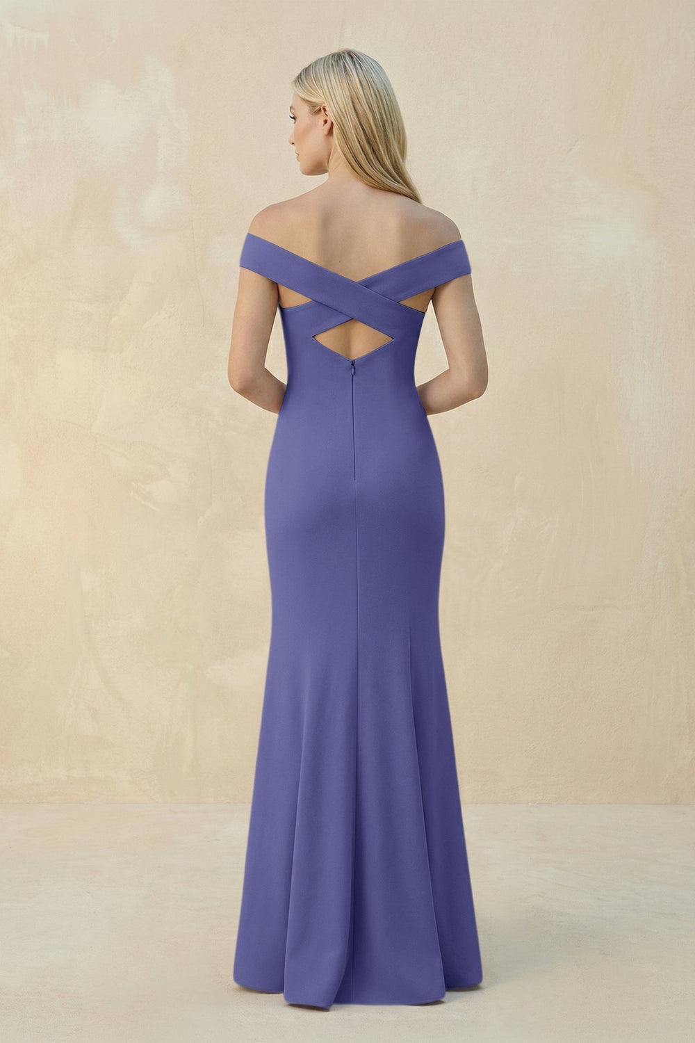 Off-the-Shoulder Sheath Matte Satin Bridesmaid Dress in Twilight
