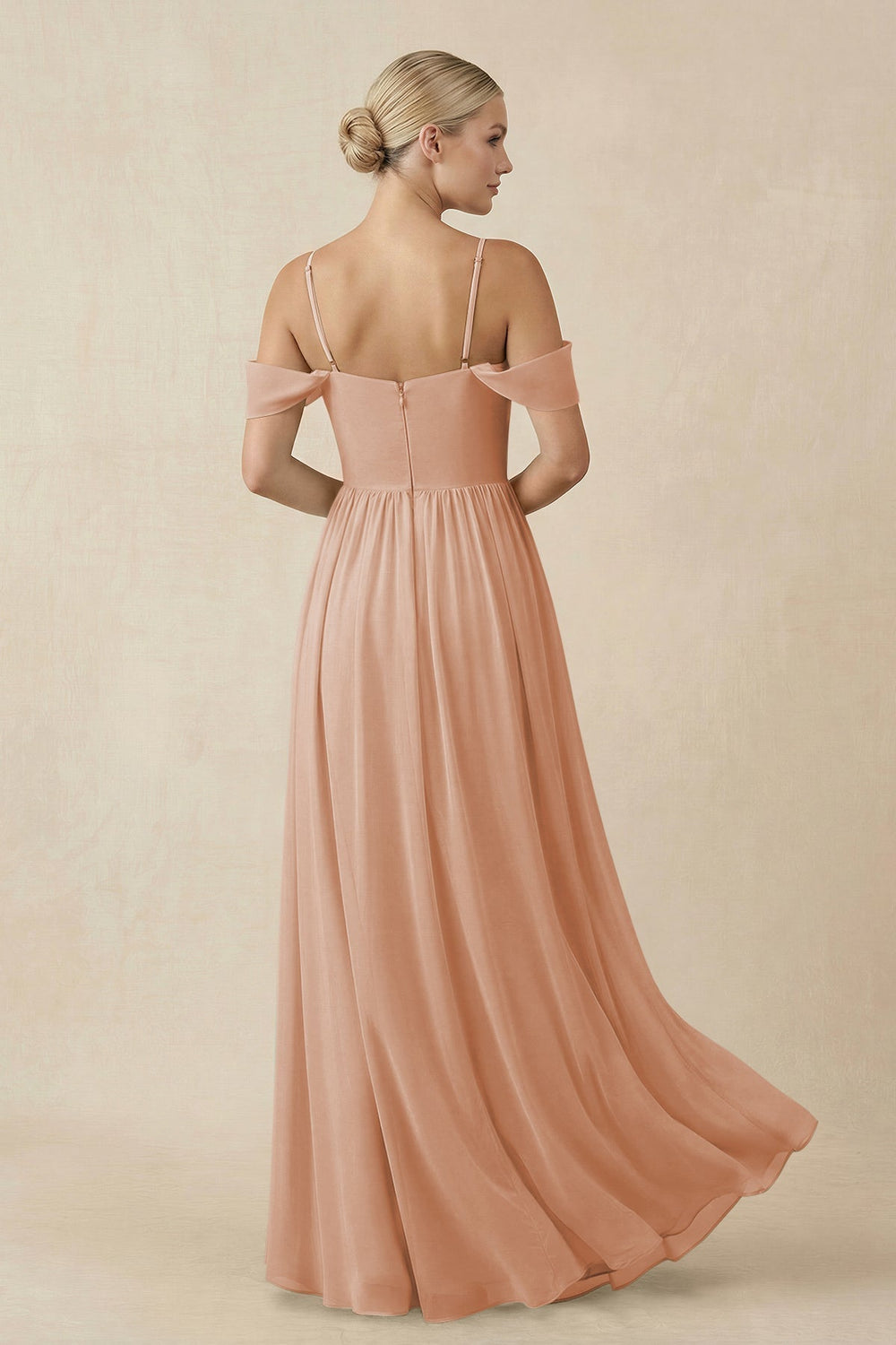 Off-the-Shoulder Sweetheart A-Line Chiffon Bridesmaid Dress in Champagne Rose