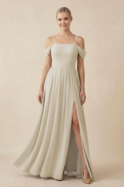 Off - the - Shoulder Sweetheart A - Line Chiffon Bridesmaid Dress in Dove Gray - KISS BRIDAL Bridesmaid Dresses