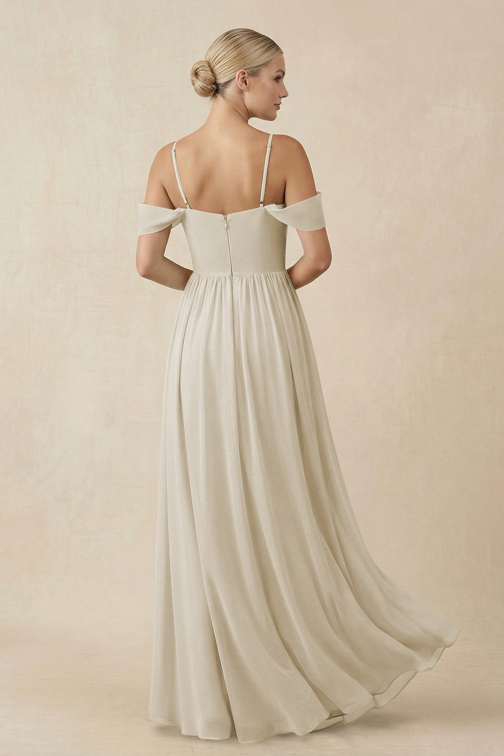 Off-the-Shoulder Sweetheart A-Line Chiffon Bridesmaid Dress in Dove Gray