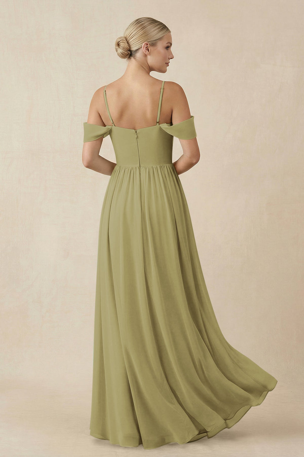Off-the-Shoulder Sweetheart A-Line Chiffon Bridesmaid Dress in Moss Green