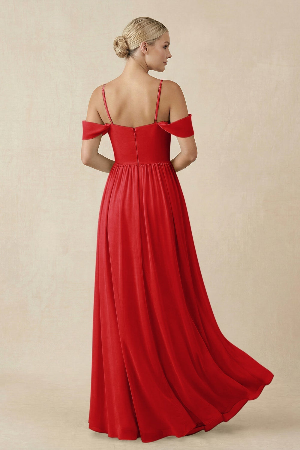 Off-the-Shoulder Sweetheart A-Line Chiffon Bridesmaid Dress in Ruby Red