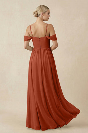 Off - the - Shoulder Sweetheart A - Line Chiffon Bridesmaid Dress in Spice - KISS BRIDAL Bridesmaid Dresses