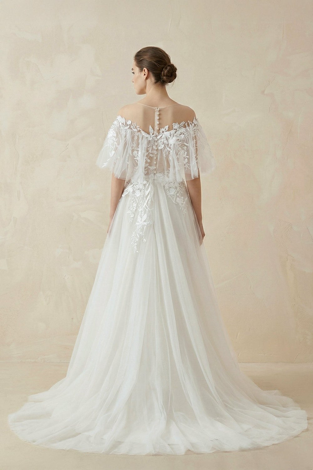 Off-the-Shoulder Tulle A-Line Wedding Dress with Appliques