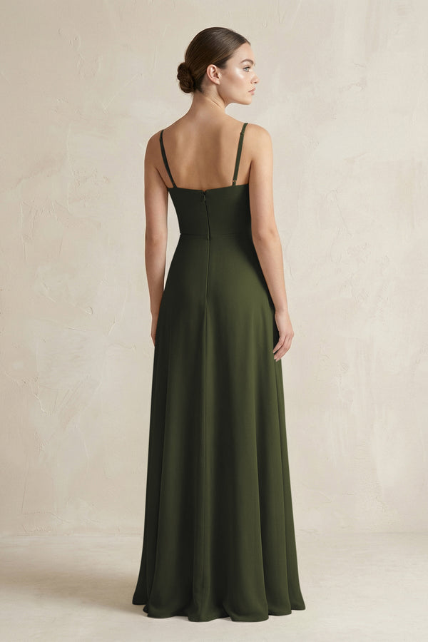 Olive A-Line Chiffon Spaghetti Strap Bridesmaid Dress (2) | KISSBRIDAL
