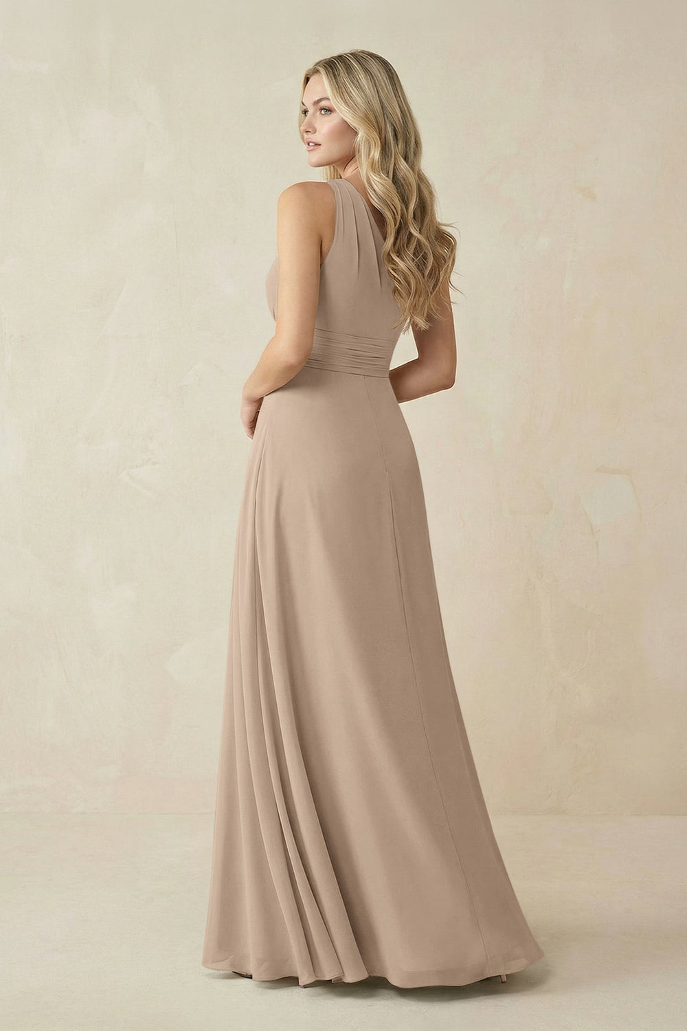 One-Shoulder A-Line Chiffon Bridesmaid Dress in Almond