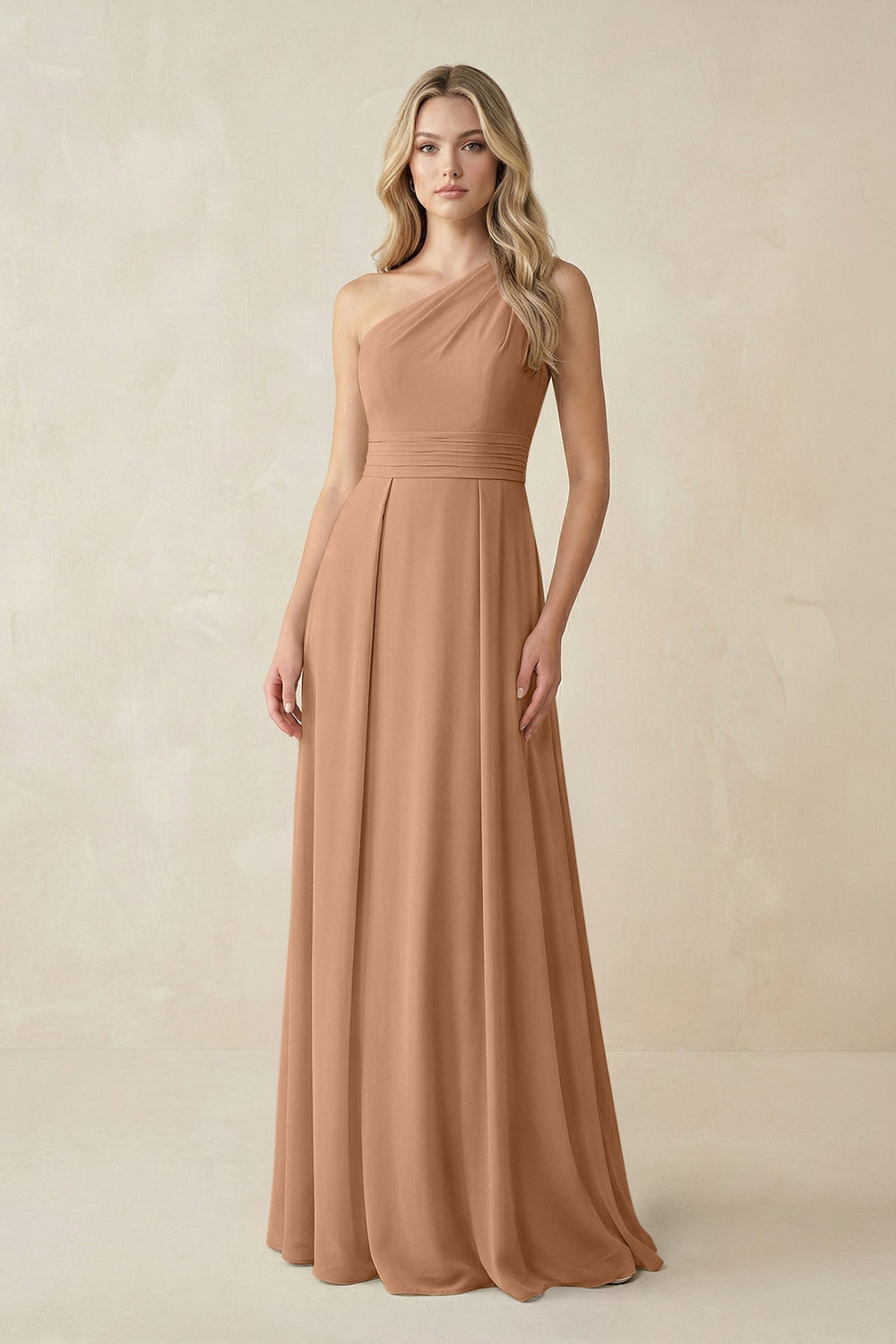 One-Shoulder A-Line Chiffon Bridesmaid Dress in Bronzer