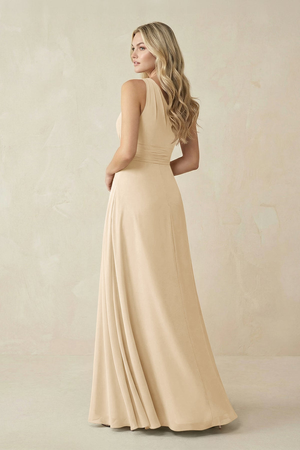 One-Shoulder A-Line Chiffon Bridesmaid Dress in Champagne