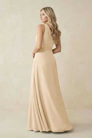 One-Shoulder A-Line Chiffon Bridesmaid Dress in Champagne (2) | KISSBRIDAL