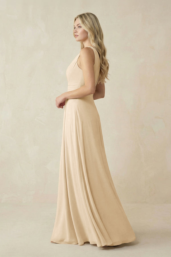 One-Shoulder A-Line Chiffon Bridesmaid Dress in Champagne (3) | KISSBRIDAL