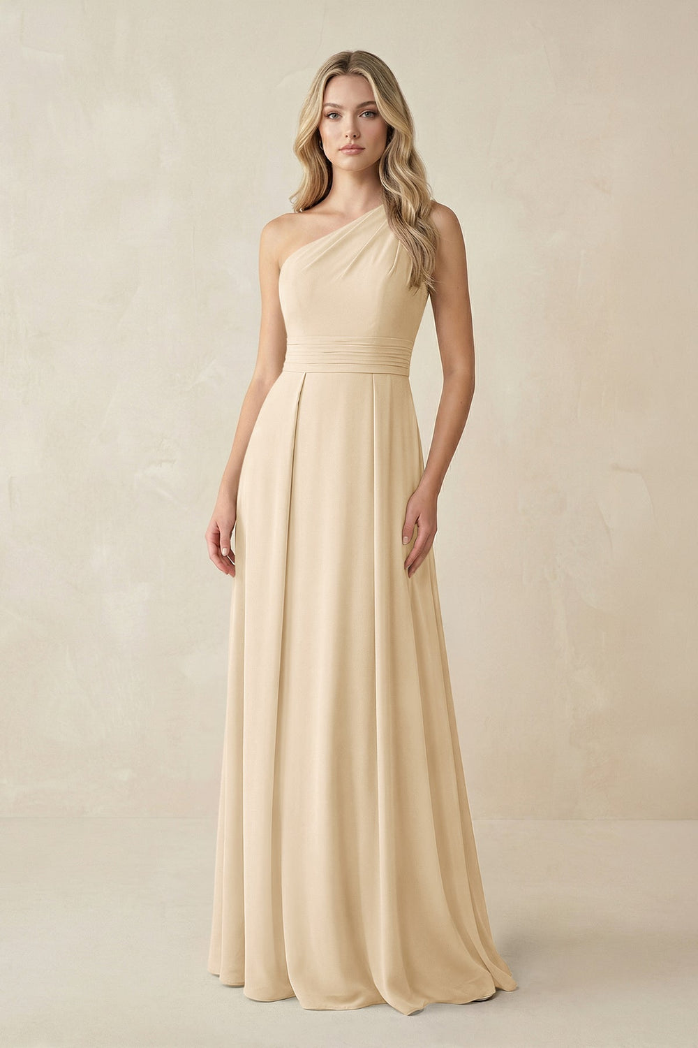 One-Shoulder A-Line Chiffon Bridesmaid Dress in Champagne
