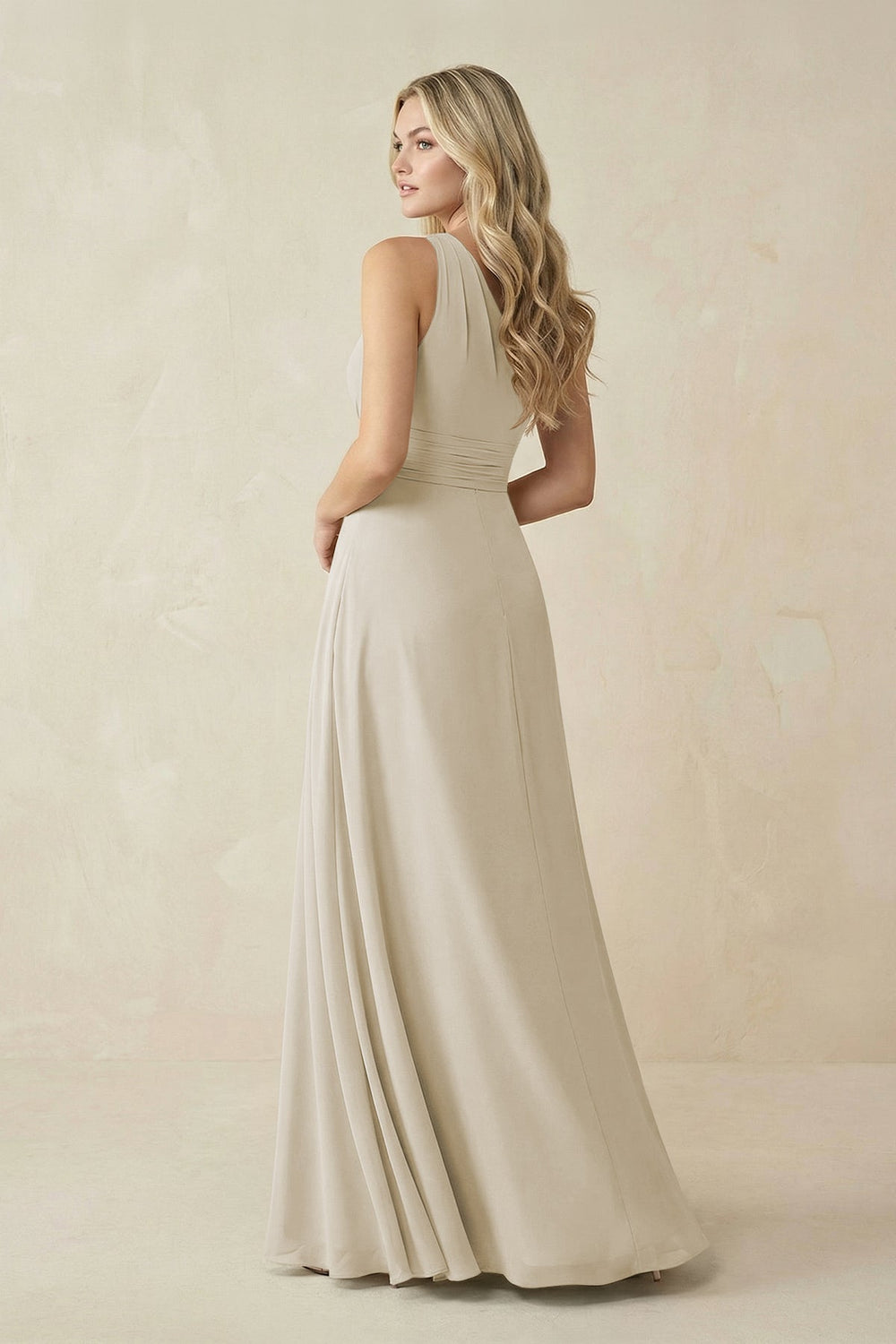 One-Shoulder A-Line Chiffon Bridesmaid Dress in Dove Gray