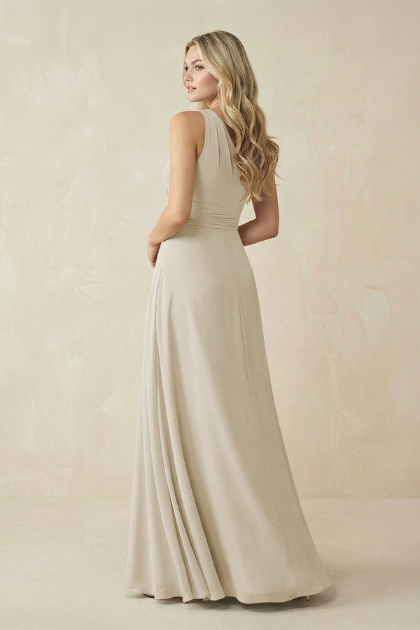 One - Shoulder A - Line Chiffon Bridesmaid Dress in Dove Gray - KISS BRIDAL Bridesmaid Dresses