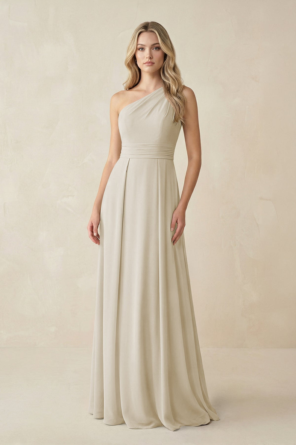 One-Shoulder A-Line Chiffon Bridesmaid Dress in Dove Gray
