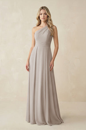 One-Shoulder A-Line Chiffon Bridesmaid Dress in Frost | KISSBRIDAL