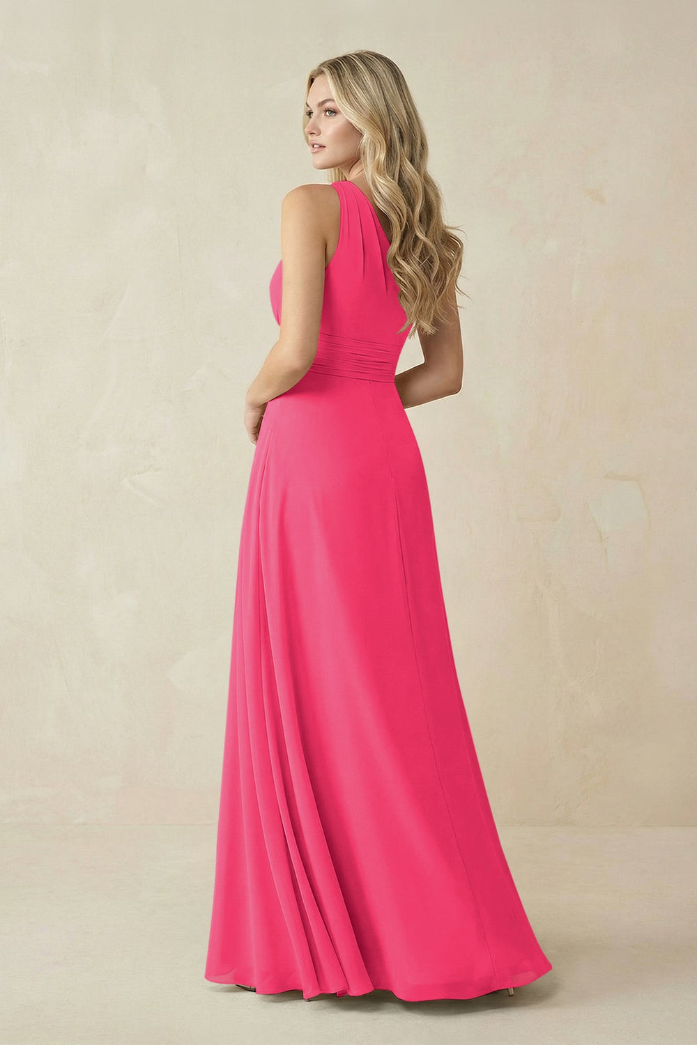 One-Shoulder A-Line Chiffon Bridesmaid Dress in Fuchsia