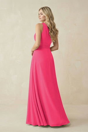 One-Shoulder A-Line Chiffon Bridesmaid Dress in Fuchsia (2) | KISSBRIDAL