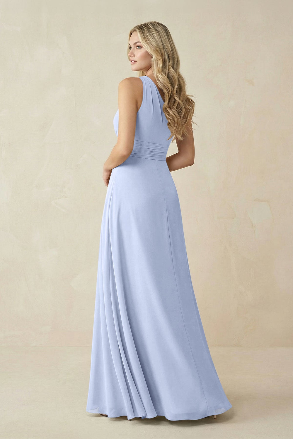 One-Shoulder A-Line Chiffon Bridesmaid Dress in Ice