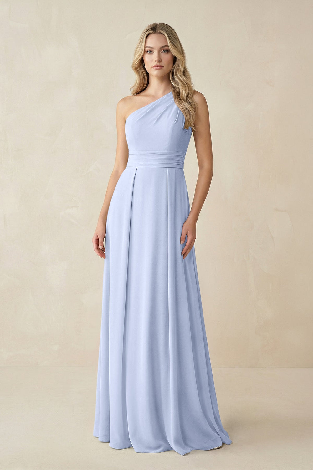 One-Shoulder A-Line Chiffon Bridesmaid Dress in Ice