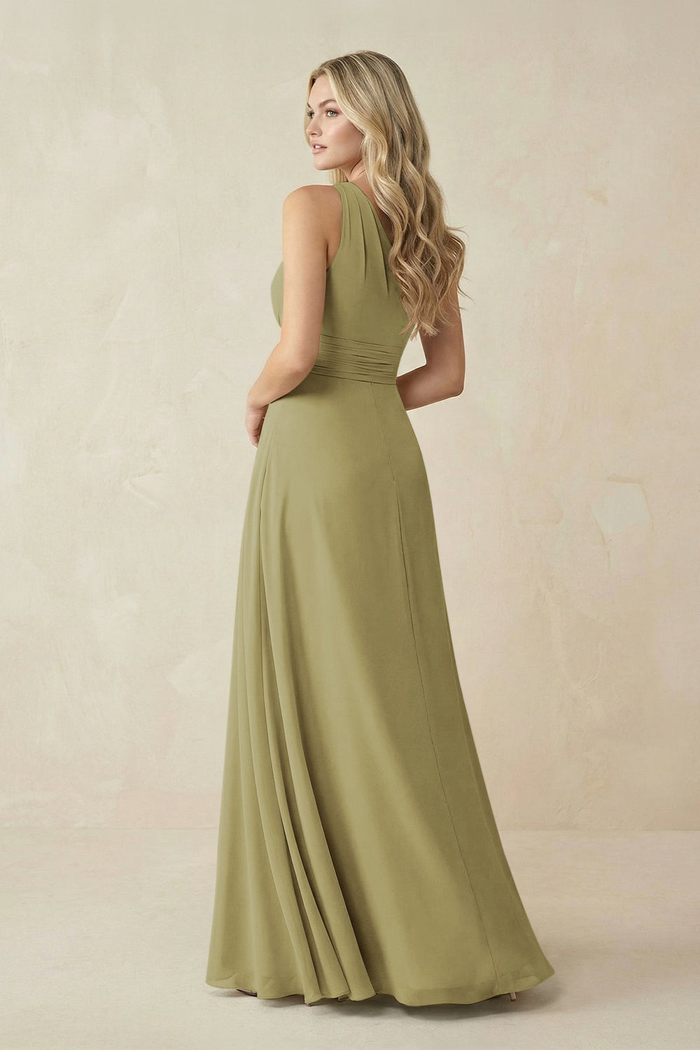 One-Shoulder A-Line Chiffon Bridesmaid Dress in Moss Green