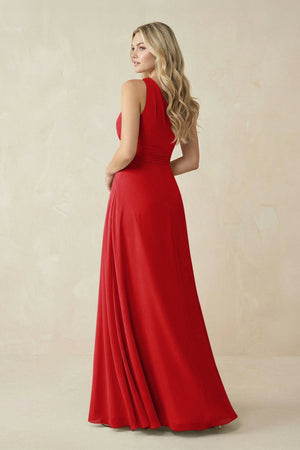 One - Shoulder A - Line Chiffon Bridesmaid Dress in Ruby Red - KISS BRIDAL Bridesmaid Dresses